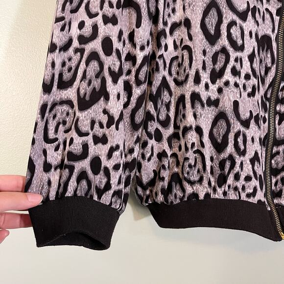COC Bomber Jacket Womens 1XL Animal Leopard Print Full Zip Black Gray - Picture 7 of 9